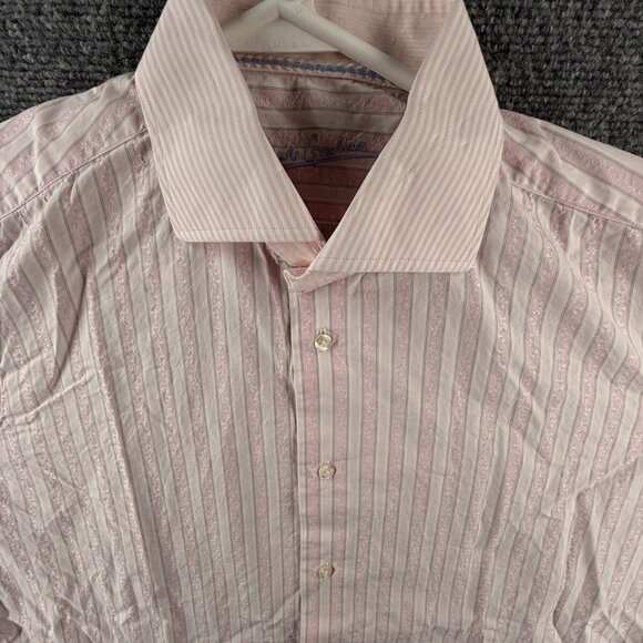 Robert Graham Button Up Shirt Cotton Pink Striped 16 Textured Floral Intricate - Picture 1 of 16